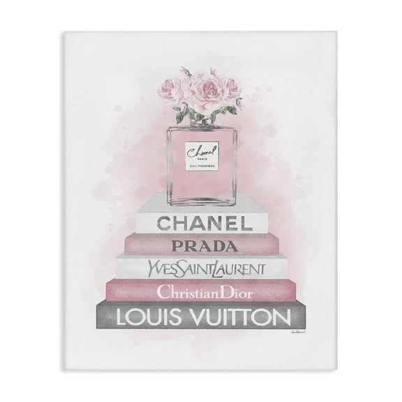 Stupell Industries Contemporary Pink Roses Perfume Bottle Glam Fashion Bookstack Canvas Art, 16 x 20, by Amanda Greenwood