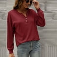 thumbnail image 3 of Henley Tops for Women Button V Neck Pullover Jumper Elegant Plain Long Sleeve T Shirt Solid Warm Autumn Winter Ladies Casual Sweatshirt, 3 of 5