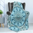 thumbnail image 4 of Moroccan Soft Flannel Fleece Blanket, Moroccan Architecture Consists of Geometrically Patterned Mosaic and Stars Eastern, Cozy Plush for Indoor and Outdoor Use, 50" x 70", Blue White, by Ambesonne, 4 of 5