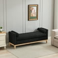 thumbnail image 5 of 66" Elegant Black Boucle Upholstered Bench Daybed Ottoman w/ Natural Wood Legs & 2 Bolster Pillows | End of Bed, Bedroom, Living Room, Entryway Seating | 450lb Capacity, 5 of 12