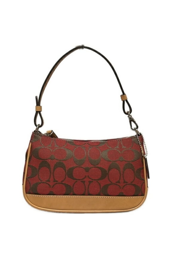 Pre-Owned COACH Signature Mini Pouch Shoulder Bag 6094 in Red Leather and Canvas... (Good)