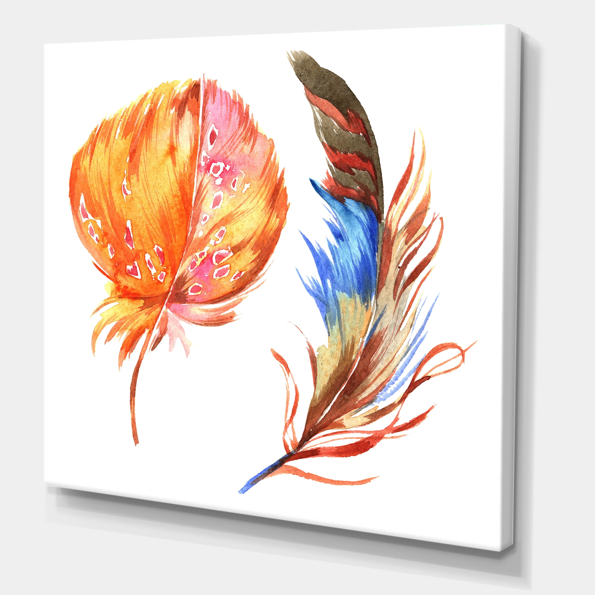 Designart ' Ethnic Brown and Colorful Feather ' Bohemian & Eclectic Canvas Wall Art Print