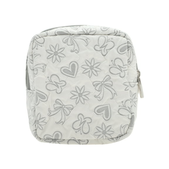 Unique Bargains 1 Pc Stylish Square Hearts Makeup Bag for Travel Gray Polyester