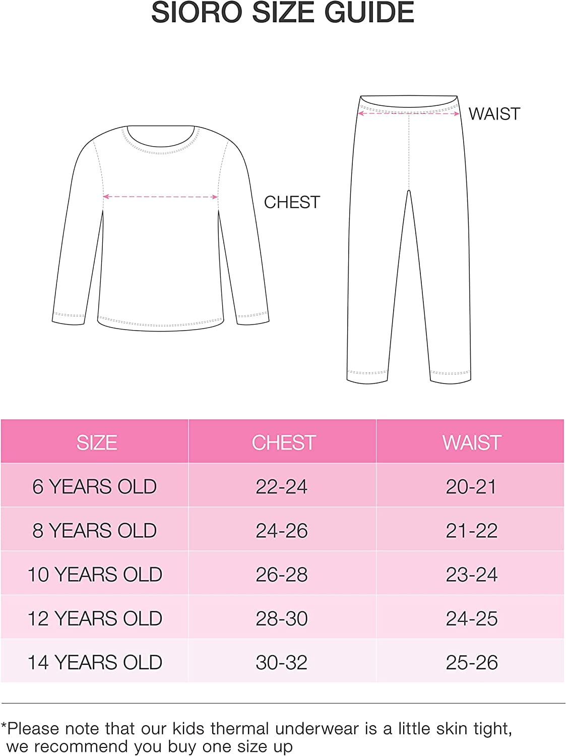SIORO Thermal Underwear for Girls Double Fleece Warm Long Johns Ultra Soft Base  Layer Set Nude Year 12 