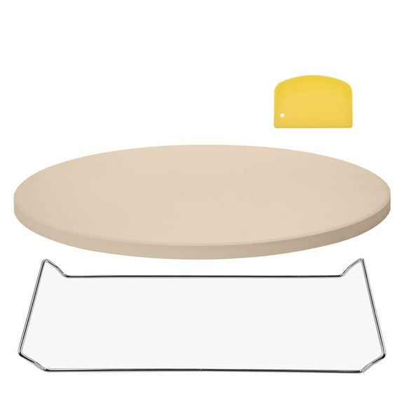 KFFKFF 16-Inch Round Pizza Stone, 0.67" Thick Baking Stone with Rack Stand, Heat-Resistant up to 1450℉, Ideal for Ovens, Pizza Baking, and BBQ Grills