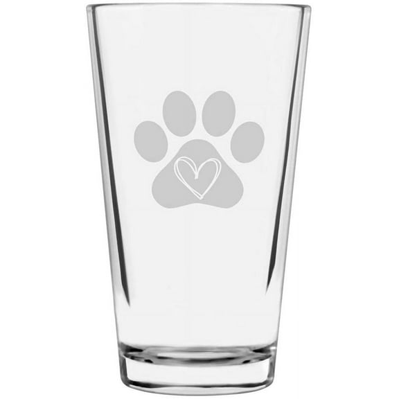 Paw Heart 1 Puppy Love Paw Prints Etched 16oz Libbey Pint Glass