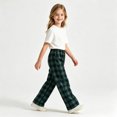 thumbnail image 3 of Girls Plaid Pants with Pockets Casual Baggy Elastic Waist Drawstring Fall Fashion Kids Wide Leg Pants Green 5T, 3 of 5