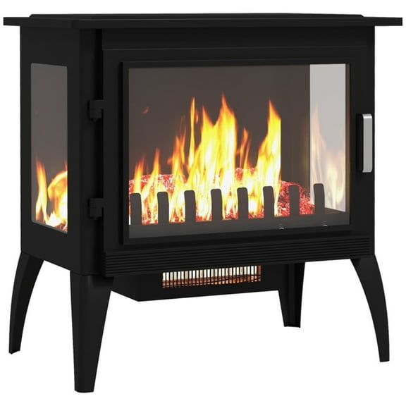 1000W/1500W 24" Electric Fireplace Stove, Freestanding Fireplace Heater with Realistic Flame and Adjustable Temperature for Indoor Home Office Use, Black