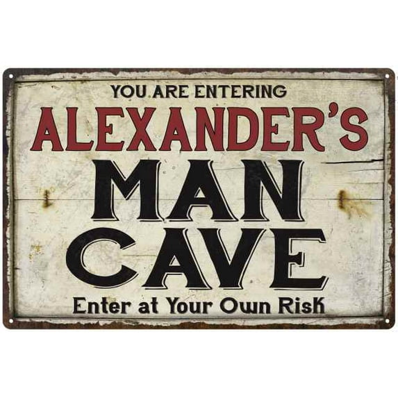 ALEXANDER'S Man Cave Sign Rustic 16 x 24 Matte Finish Metal 116240035144