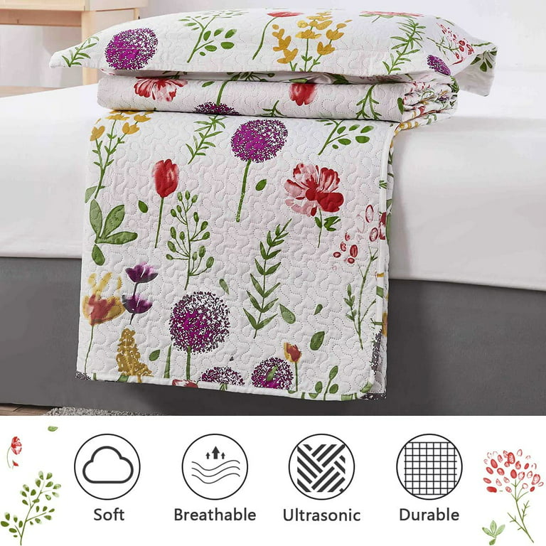 KACEMOO Twin Bed Sheet Set 3PC Printed Sheets Yellow Ivory Flower