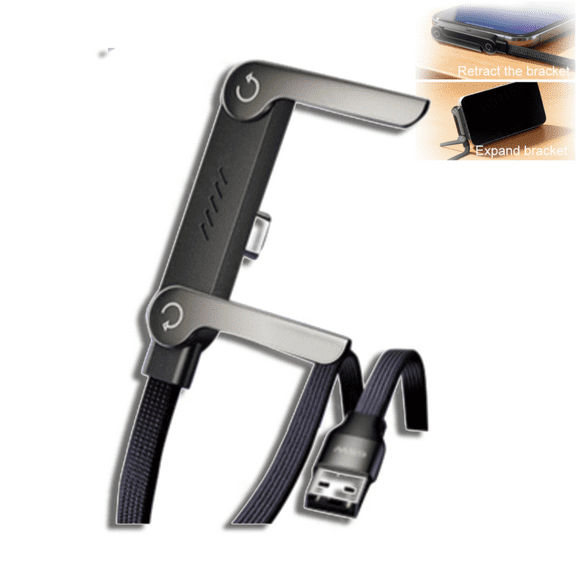 Hogloyecr 240W USB-C Charge Cable,4 in 1 Charging Cable with Foldable Phone Holder, 90° Elbow Design, Adjustable Stand,Fast Charging Supports Laptop/Tablet/Phone Charging & Data Sync A(USB-A-TypeC)