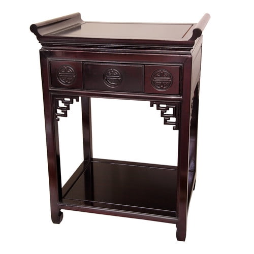 Red Lantern Rosewood Altar Table 32"H, Classic Ching Style, Red Wood Finish