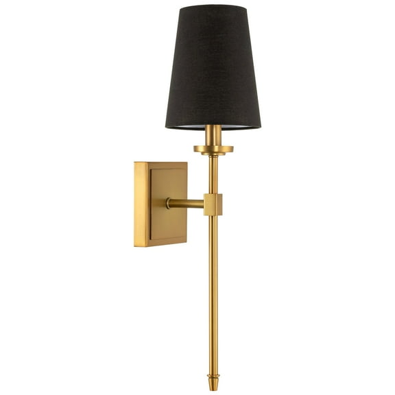Kira Home Torche 20 in. 1-Light Modern Warm Brass Wall Sconce with Black Linen Shade