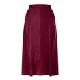 thumbnail image 4 of Mrat Boho Skirts Womens Flowy Skirt Midi Length Elastic High Waist A-Line Skirt Solid Skirts Maxi Skirt with Slit S-93 Wine S, 4 of 5