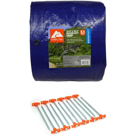 Ozark Trail Medium Duty Tarp 10'x20' and 12 Pack 10 Inch Nail Pegs