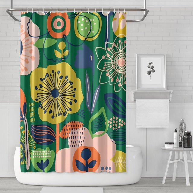 Art Abstrait Rétro Floral Botanique (3) Rideaux de Douche Doublure de Douche Réutilisable, Rideau de Bain Décoratif en Polyester, Ensemble de Rideau de Douche avec Doublure à Boutons-Pression, 72x72 Pouces