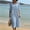Light Blue, variant on Cotton Linen Dress for Women High Waist Hollow Flare Half Sleeve Maxi Dresses Casual Crewneck Boho Beach Sundress