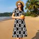 thumbnail image 4 of Fotbe White Sunflowers Vestido Largo de Moda para Mujer, Vestido Tipo Camiseta con Manga Corta y Estilo Casual a Rayas y Bloques de Color, 4 of 6