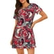 thumbnail image 1 of Balery Rooster Head Camisón de manga corta con cuello redondo para mujer, cómodo y elegante., 1 of 6