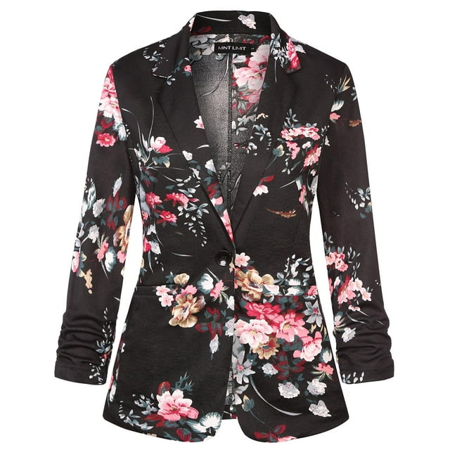 Blazer MINTLIMIT para mujer, corte ajustado, manga 3/4, elástico, negro