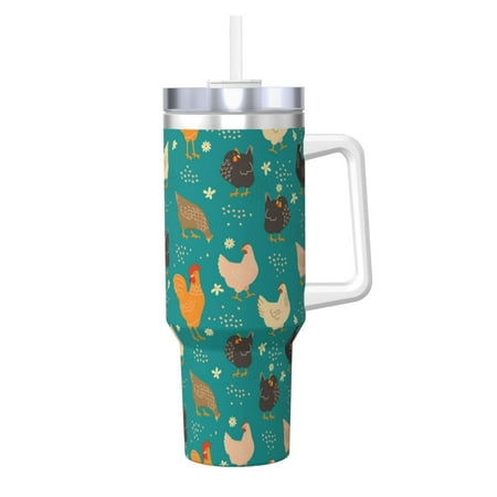 

KLL Hens And Rooster Print 40oz Stainless Steel Insulated Car Cup Coffee Mug with Spillproof Lid - Keep Your Drink Hot or Cold on the Go