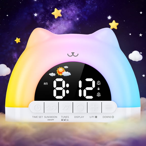 Alarm Clock, AMIR Digital Alarm Clock with 12 Colors Night Light 10 Ringtones 3 Brightness Lullaby Alarm Clock for Kids Birthday Gift for Boys Girls Teens