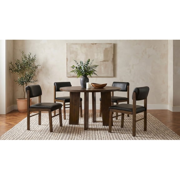 Coaster Strouse 5-Piece Faux Leather and Wood Dining Set in Black/Walnut