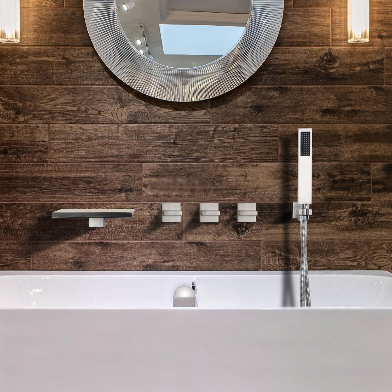 sumerain Waterfall Tub Faucet Wall Mount Bathtub Faucet with Hand Shower Chrome Finish, High Flow Rate