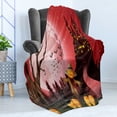 thumbnail image 4 of Scarecrow Soft Flannel Fleece Blanket, Halloween Themed Illustration with Haunted Chateau at Scary Atmosphere Pumpkins, Cozy Plush for Indoor and Outdoor Use, 50" x 70", Multicolor, by Ambesonne, 4 of 5