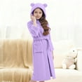 thumbnail image 2 of Girls Fleece Robe with Pockets Bear Ear Hooded Flannel Bathrobe Kids Belted Soft Plush Fuzzy Pajamas Sleepwear (14 Years, Purple), 2 of 7