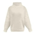 thumbnail image 6 of Womens 2023 Winter Fall Solid Turtleneck High Neck Balloon Long Sleeve Sweaters Pullover Outerwear White Sweater Shirts for Women, 6 of 8