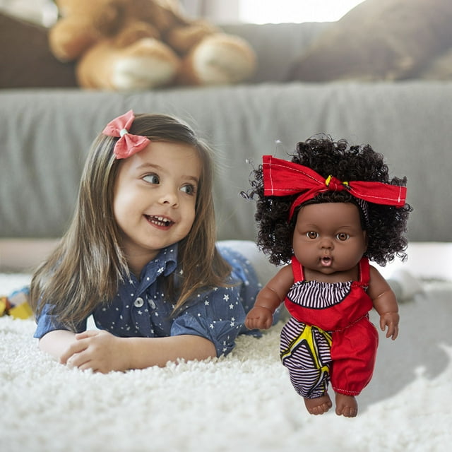 DPTALR Black Black Baby Cute Curly Black 8-Inch Vinyl Baby Toy