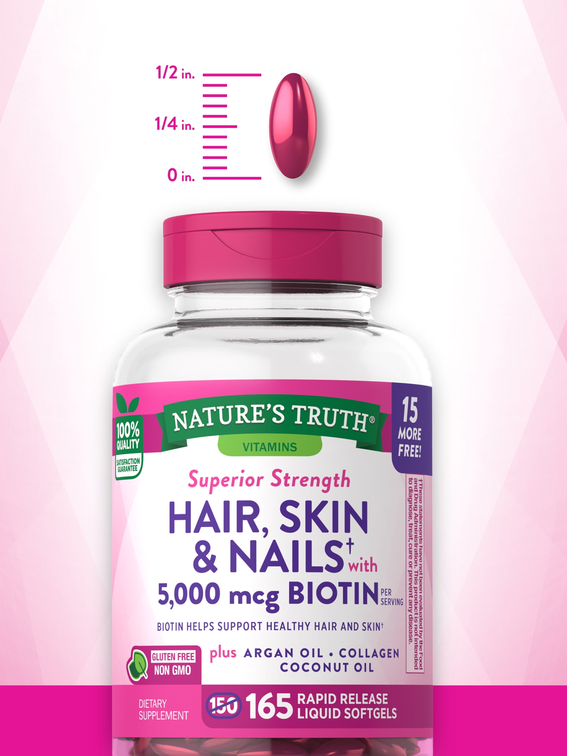 Hair Skin and Nails Vitamins | 165 Softgels | Extra Strength | Plus Biotin, Collagen, Argan Oil and Coconut Oil | Non-GMO and Gluten Free Supplement | by Nature's Truth Hair Skin and Nails Vitamins | 165 Softgels | Extra Strength | Plus Biotin, Collagen, Argan Oil and Coconut Oil | Non-GMO and Gluten Free Supplement | by Nature's Truth