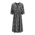 thumbnail image 4 of Blczomt Dressy Casual Dresses for Women 2025 Floral Black 3/4 Sleeve Midi A Line V Neck Trendy Formal Dress, 4 of 6