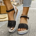 thumbnail image 2 of Rokment Women's Crochet Flower Platform Wedge Dress Sandals Beach Boho Fashion Casual Hollow out Espadrilles Chunky High Heel Summer Shoes Bride Wedding Black Size 8, 2 of 7