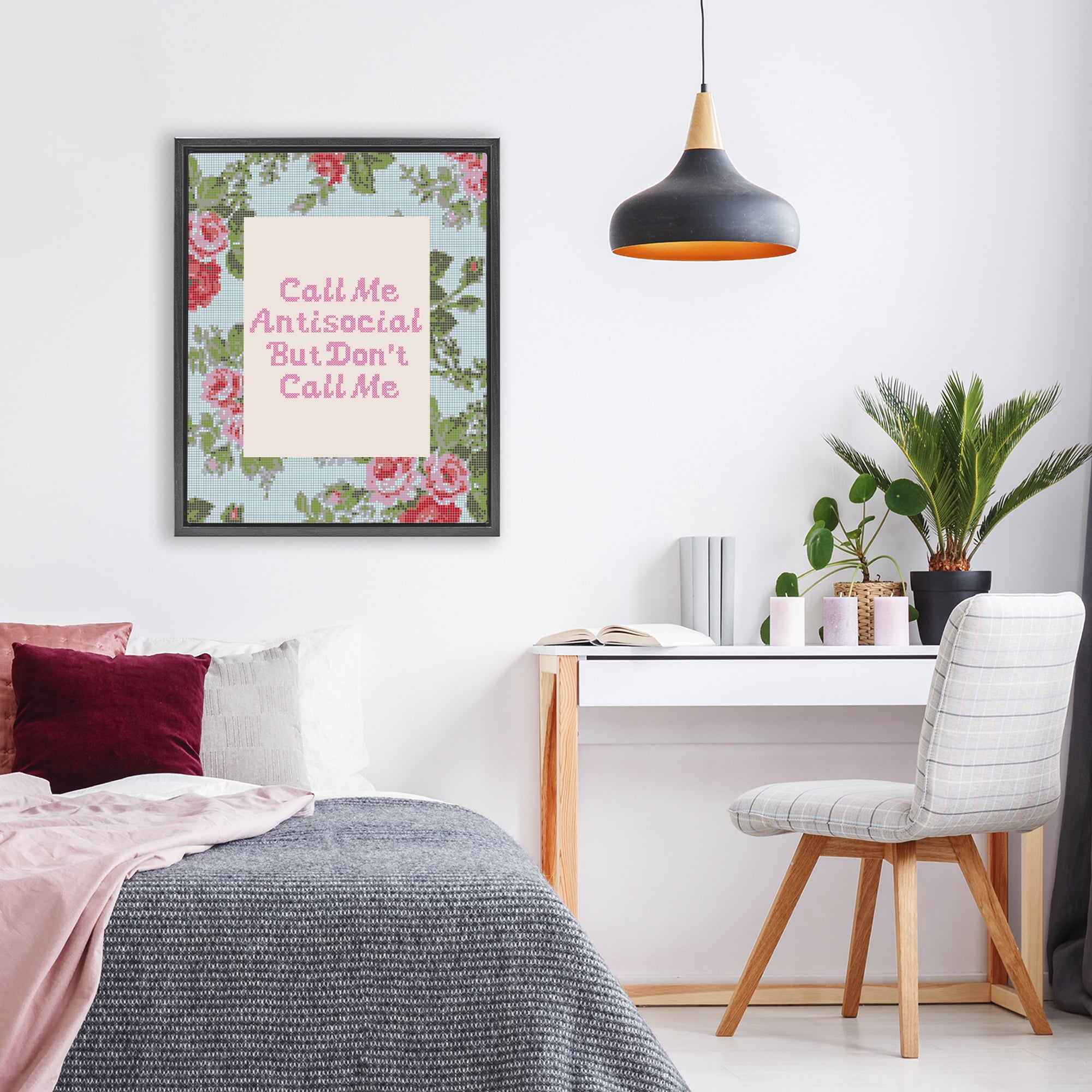 Stupell Industries Don't Call Me Vintage Florals Black Framed Floater Canvas Wall Art, design by Lil' Rue