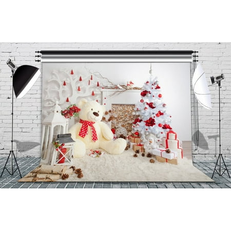 Image of HelloDecor 7x5ft Children Christmas Backdrop Theme Christmas Tree Fireplace Photography Backdrops Studio Background Studio Props
