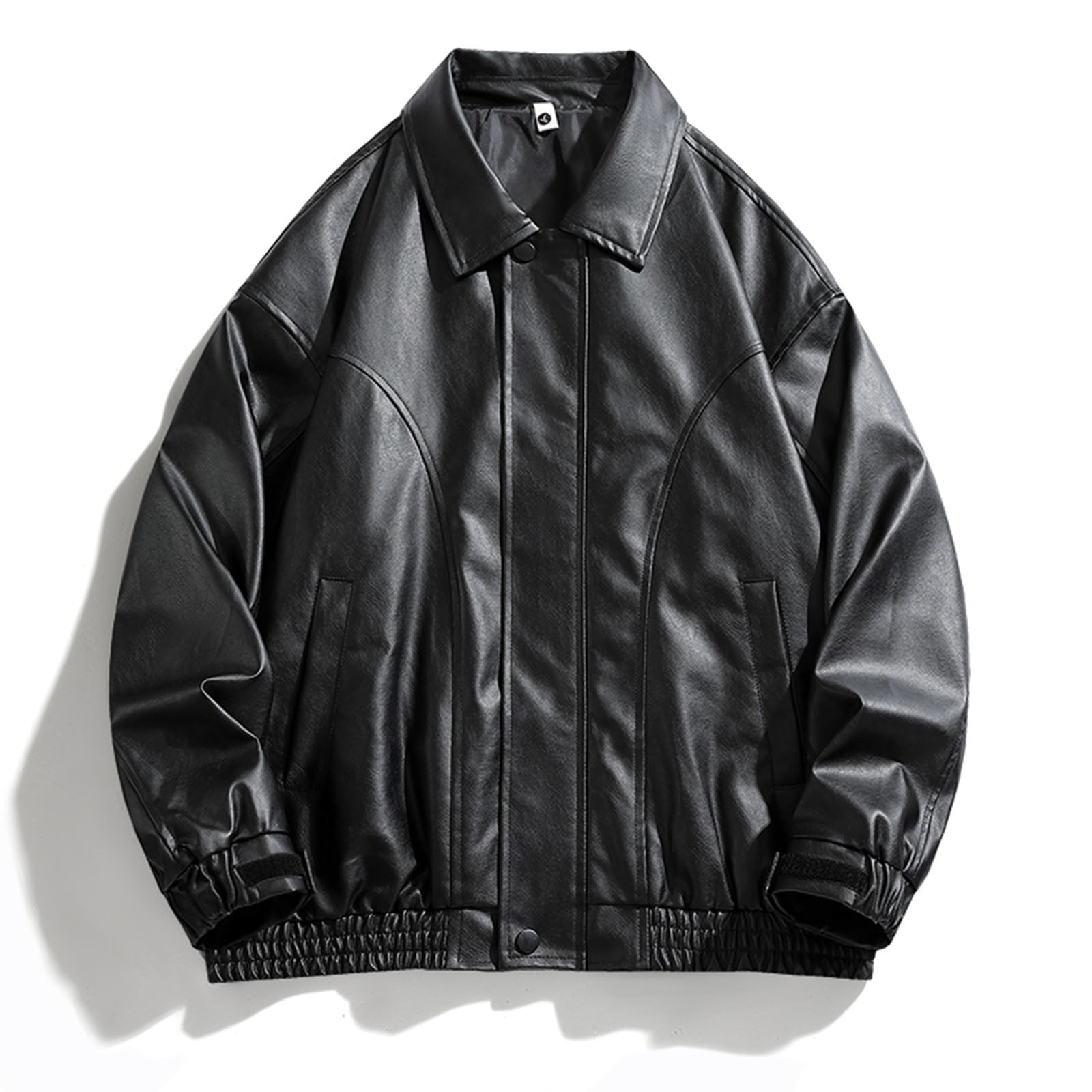 Leather Jacket Men Casual Long Sleeve Zip Up Outerwear Coat with Pockets Slim Fit Biker Motorcycle Jackets, Black, XL