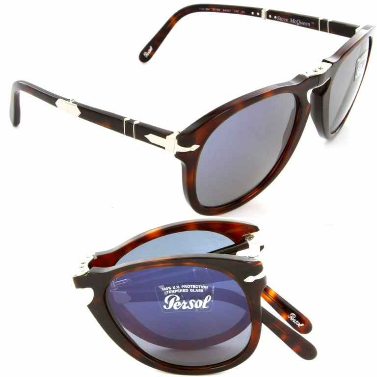 Persol PO 714SM 24 56 52mm Steve McQueen Sunglasses Havana Crystal Blue Lens