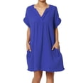 thumbnail image 1 of Robe Mini Babydoll en Gaze de Coton à Manches Courtes Col en V Décontractée pour Femmes, 1 of 7