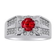thumbnail image 1 of RYLOS Men's Rings Sterling Silver Designer Starburst 7MM Round Gemstone & Diamond Ring Ruby July Birthstone Rings Size 12, 1 of 7