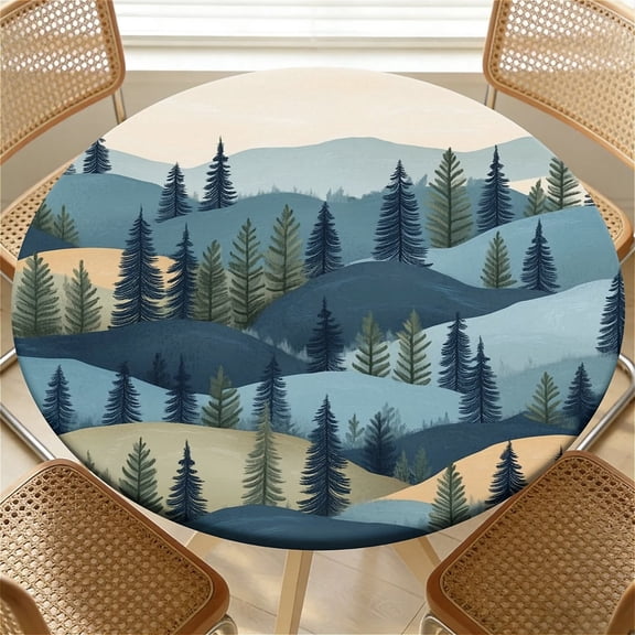 Round Table Cover for Round Tables 36"-70", Fitted Tablecloth with Elastic for Indoor Outdoor Party Holiday