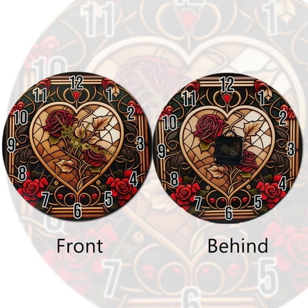 Round Wooden Wall Clock Double Sided Identical Printing Silent Battery Operated Modern Decorative Clock for Kitchen Office Living Room Wall