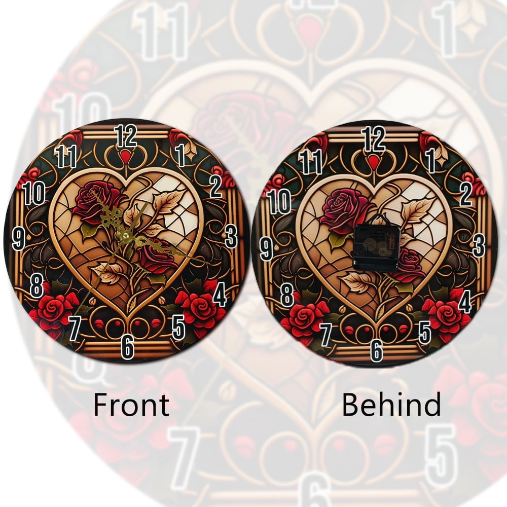 Round Wooden Wall Clock Double Sided Identical Printing Silent Battery Operated Modern Decorative Clock for Kitchen Office Living Room Wall