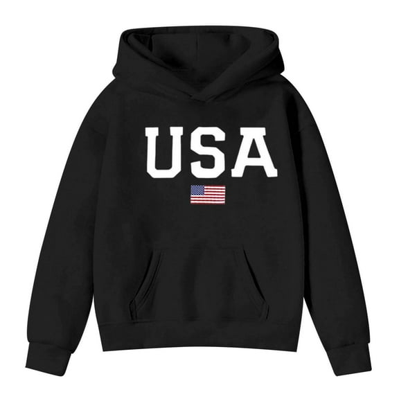 JCCXIN Child Boys Girls Hoodie Sweatshirt Usa Graphic Print Long Sleeve Letter Graphic Print Pullover Hooded Casual Clothes Daily Wear Outdoor Play Stylish Party Top,Black,3-4 Years