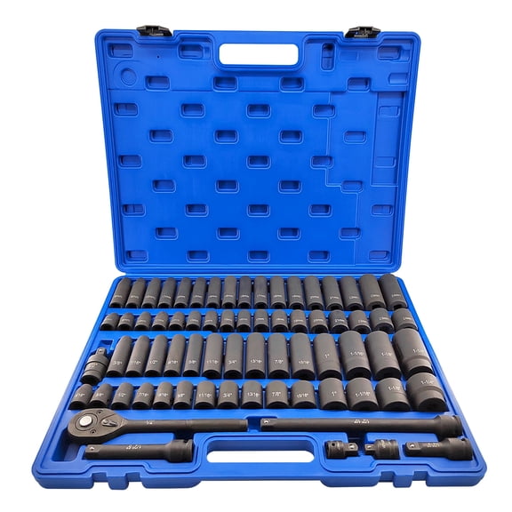 70PCS 1/2-Inch Drive Impact Socket Set, Metric & SAE, 6-Point Deep and Shallow Sockets with Ratchet Handle and Extension Bars, Cr-v Steel, Heavy-Duty Automotive and Industrial Tool Kit