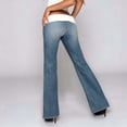 thumbnail image 4 of Womens Pants Low Rise Wide Leg Jeans with Washable Denim Patchwork and Fold Over Detail Trousers, 4 of 6