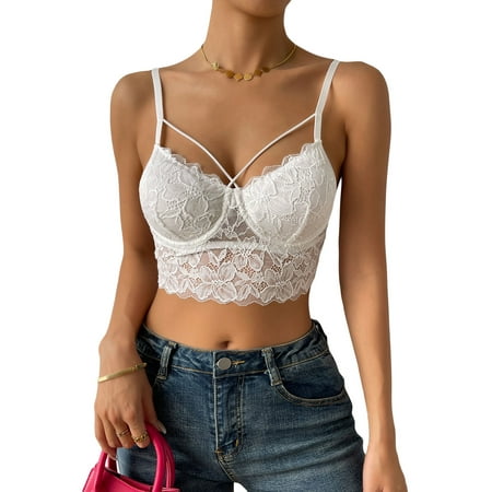 

YiLvUst Women s Floral Lace Bustier Cami Tops Deep V Neck Sleeveless Corset Crop Top