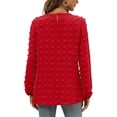 thumbnail image 7 of JUUYY Women's Chiffon Blouses Long Sleeve Crewneck Tops Dressy Casual Loose PomPom Solid Color Spring Fall Shirts Red M, 7 of 7