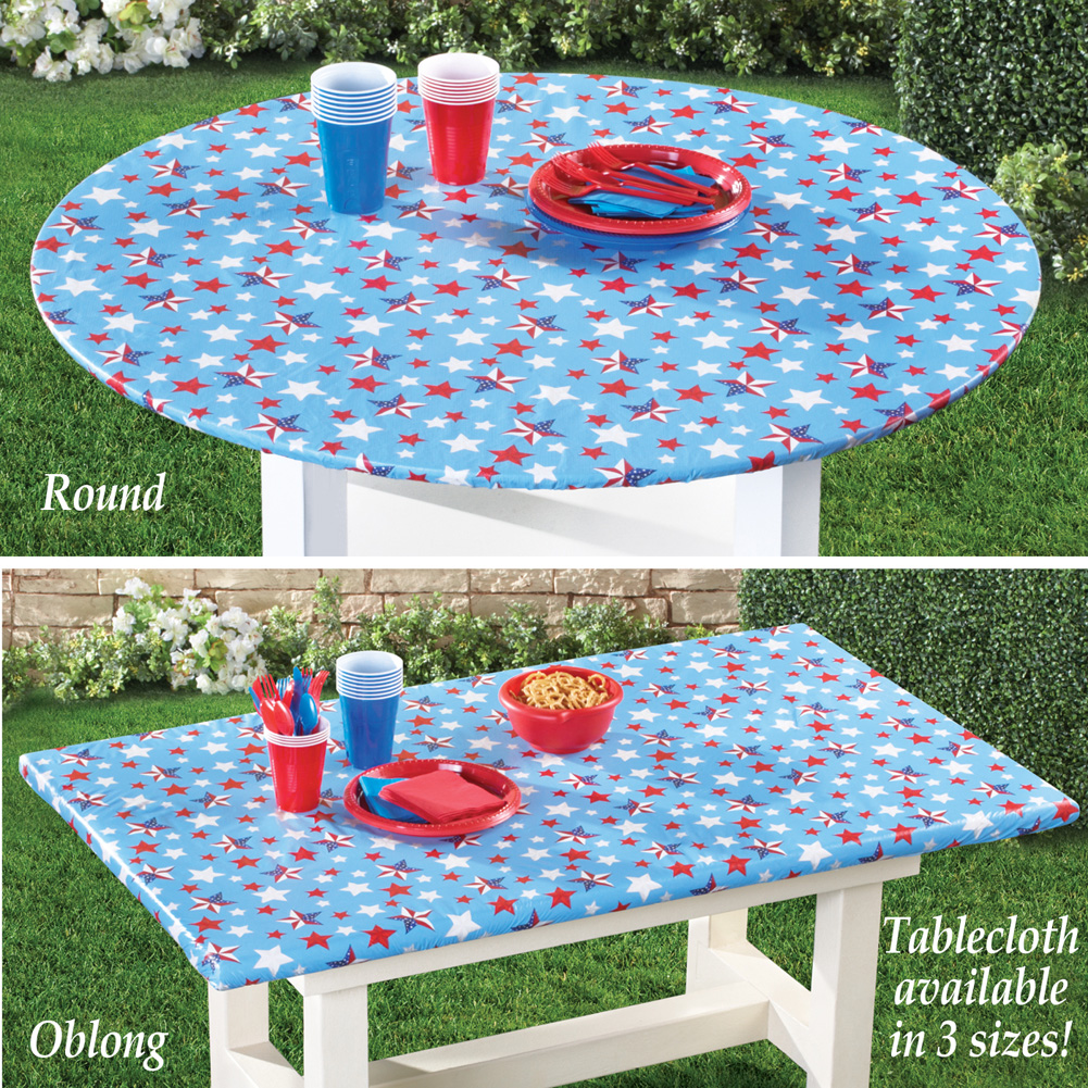 Americana Stars 4th of July Outdoor Party Elastic Wipe Clean Flannel-backed Tablecloth Cover 